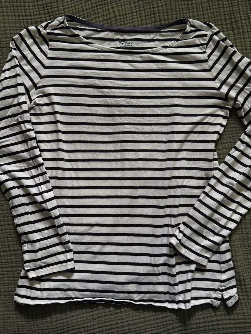 Boden White & Black Striped Long-Sleeve Boatneck Top
